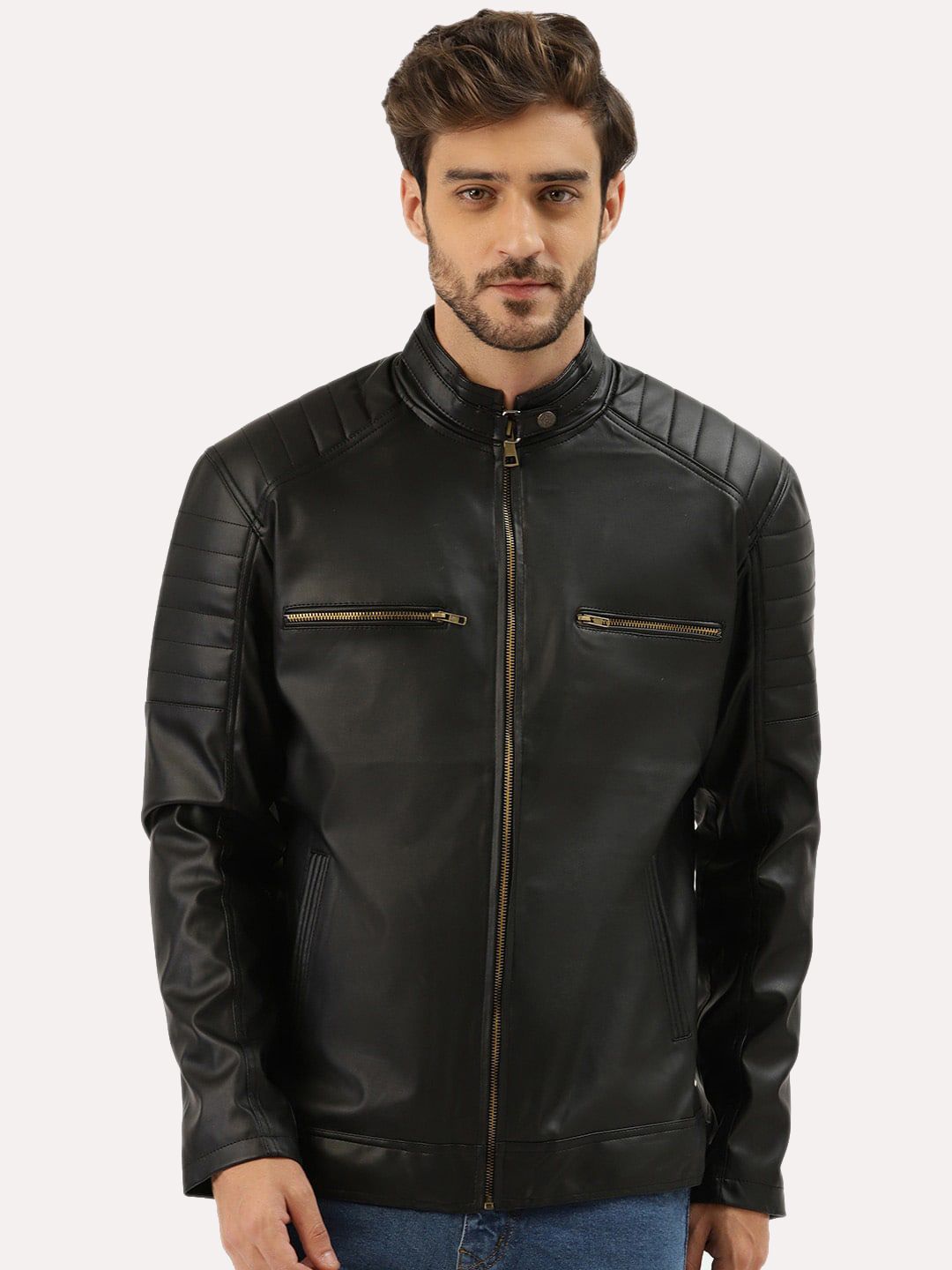 Leather Retail Men Black Outdoor Biker Jacket