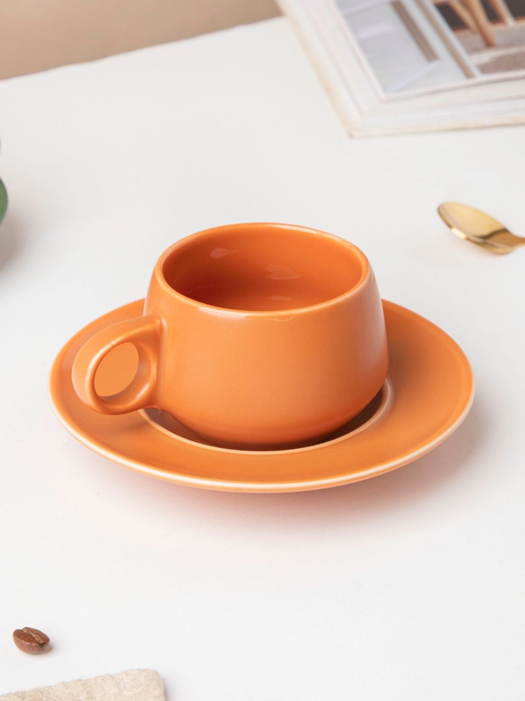 Nestasia Brown Solid Ceramic Glossy Cup and Saucer Set Price in India
