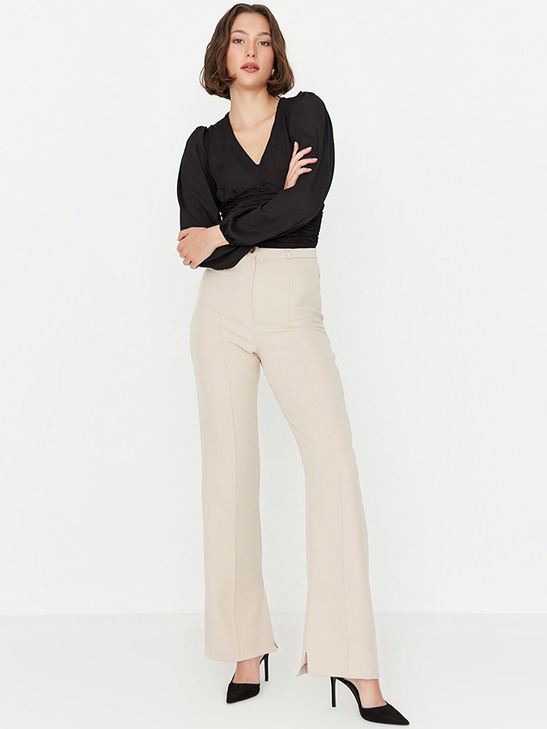 Trendyol Women Beige Formal Trousers Price in India