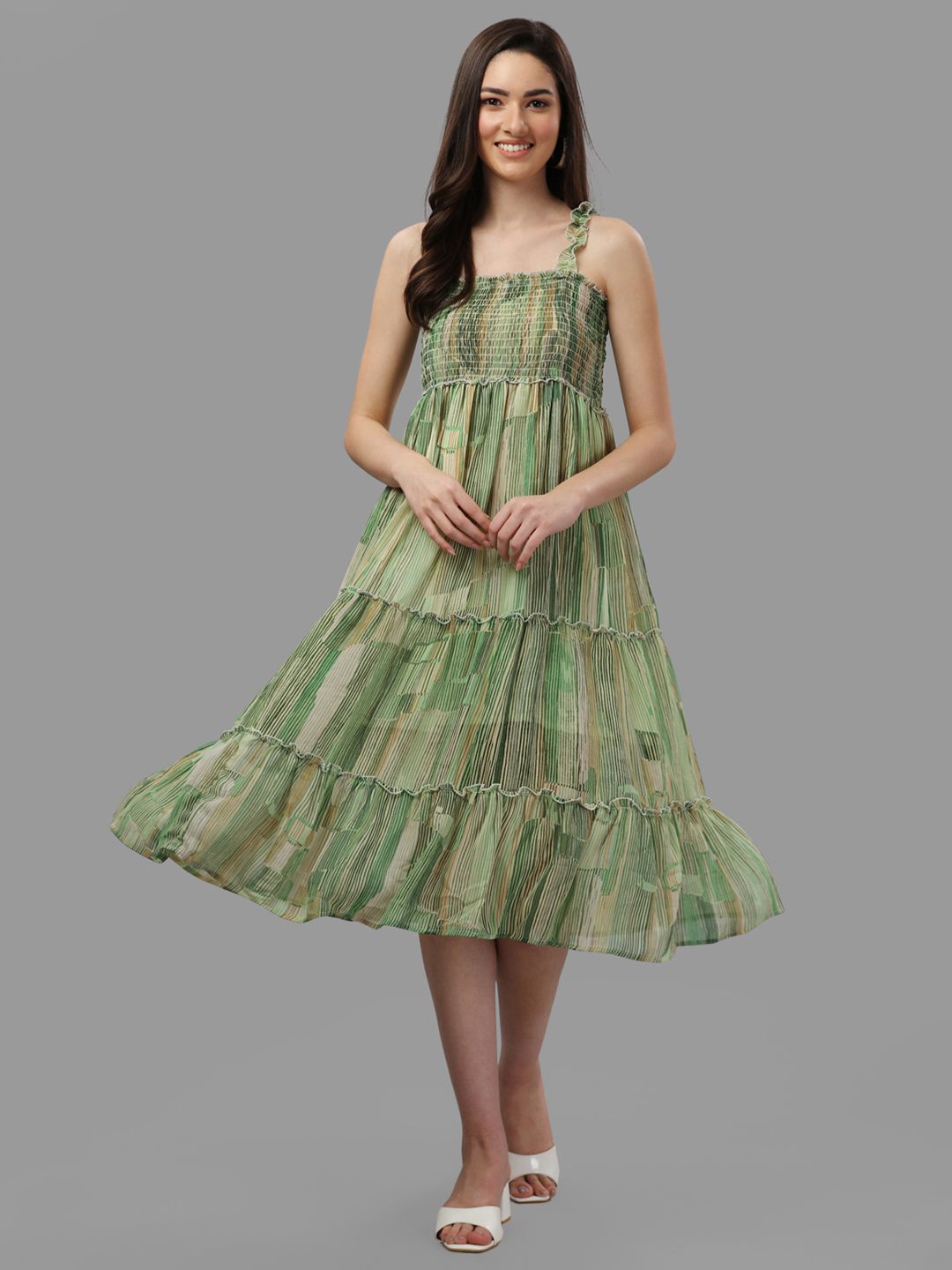 GUFRINA Women Green Georgette A-Line Midi Dress Price in India