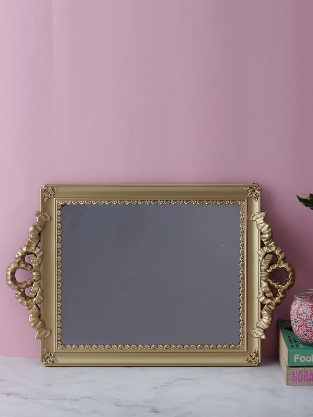 A Vintage Affair- Home Decor Gold-Toned Antique Decorative Mirror Tray Mirrors Price in India