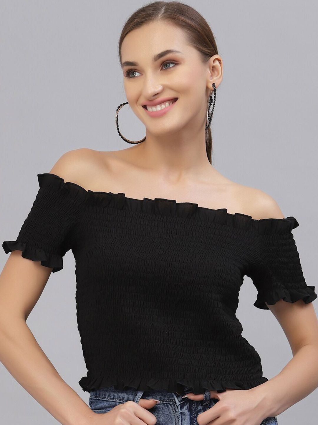 Style Quotient Black Off-Shoulder Bardot Top Price in India