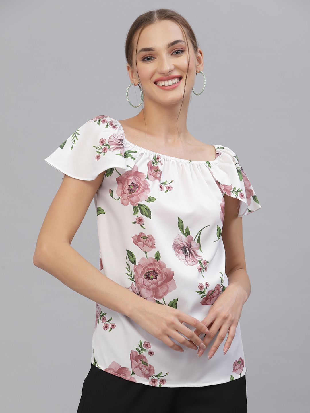 Style Quotient Women White & Pink Floral Printed Top Price in India