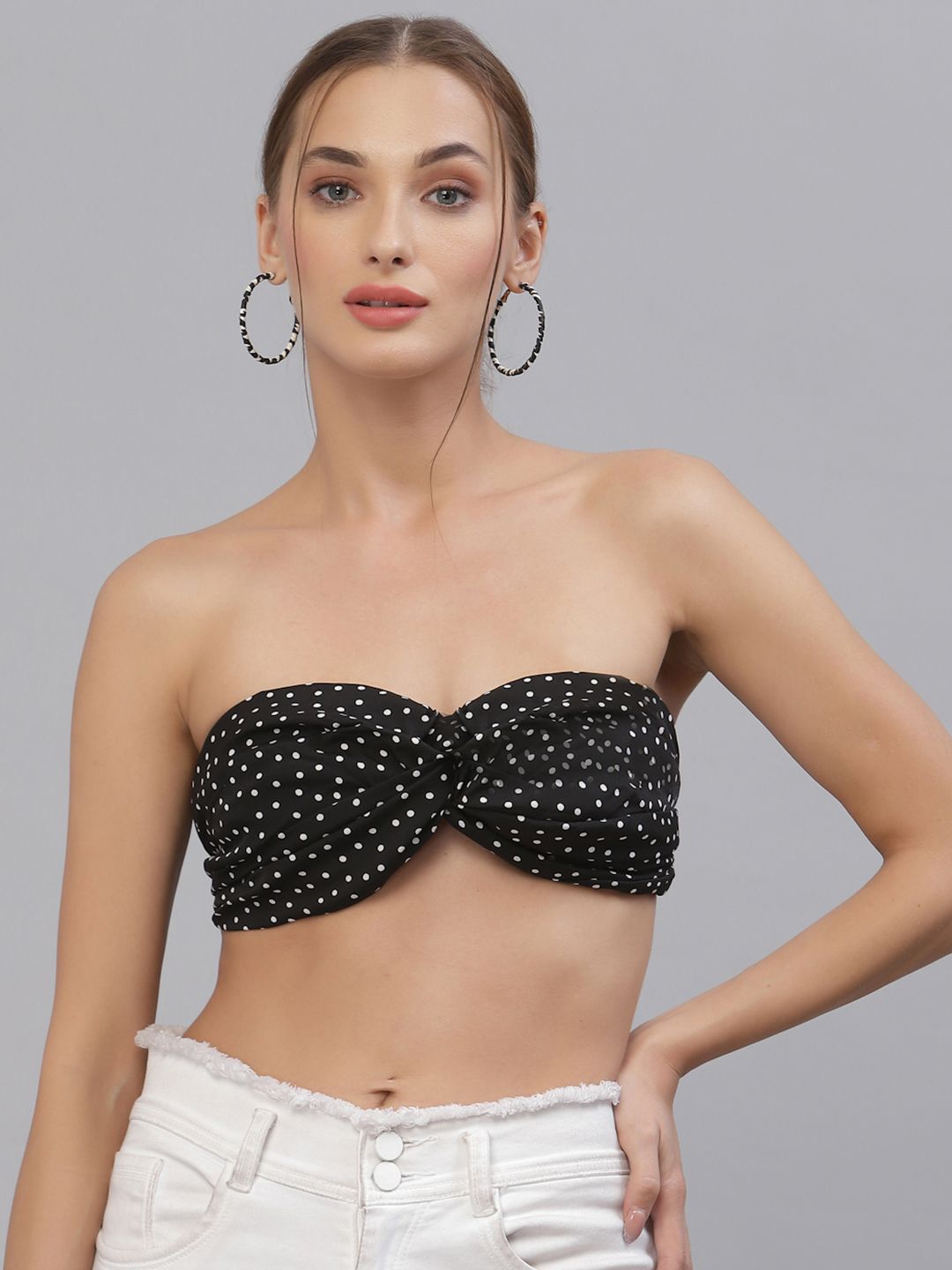 Style Quotient Black & White Printed Tube Crop Top Price in India