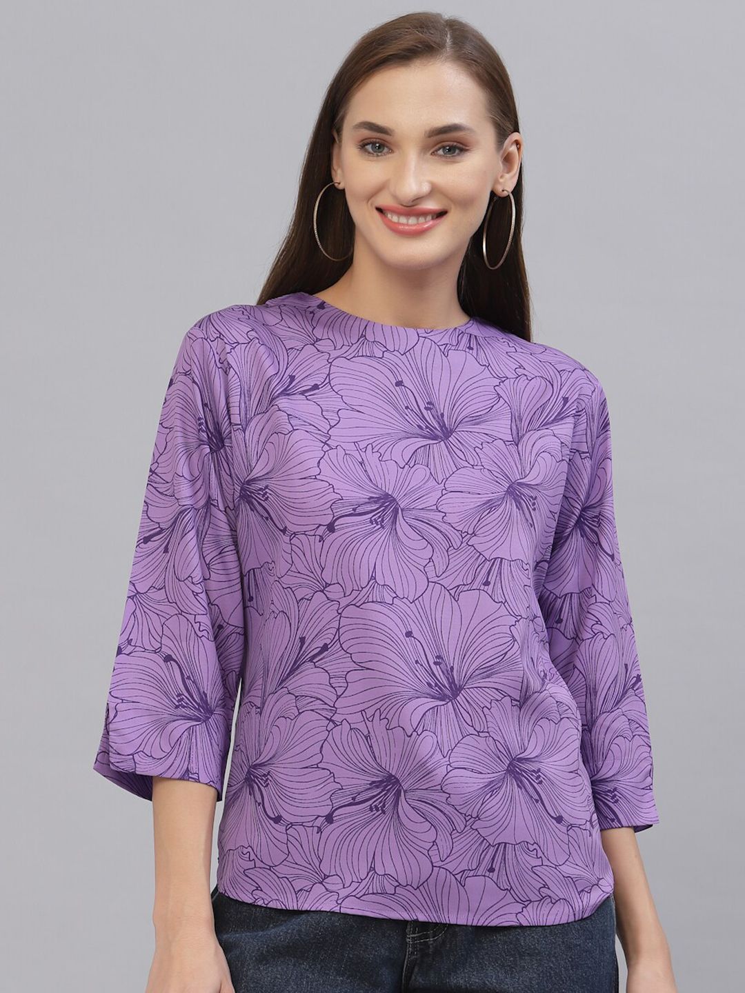 Style Quotient Women Purple Floral Printed Top Price in India