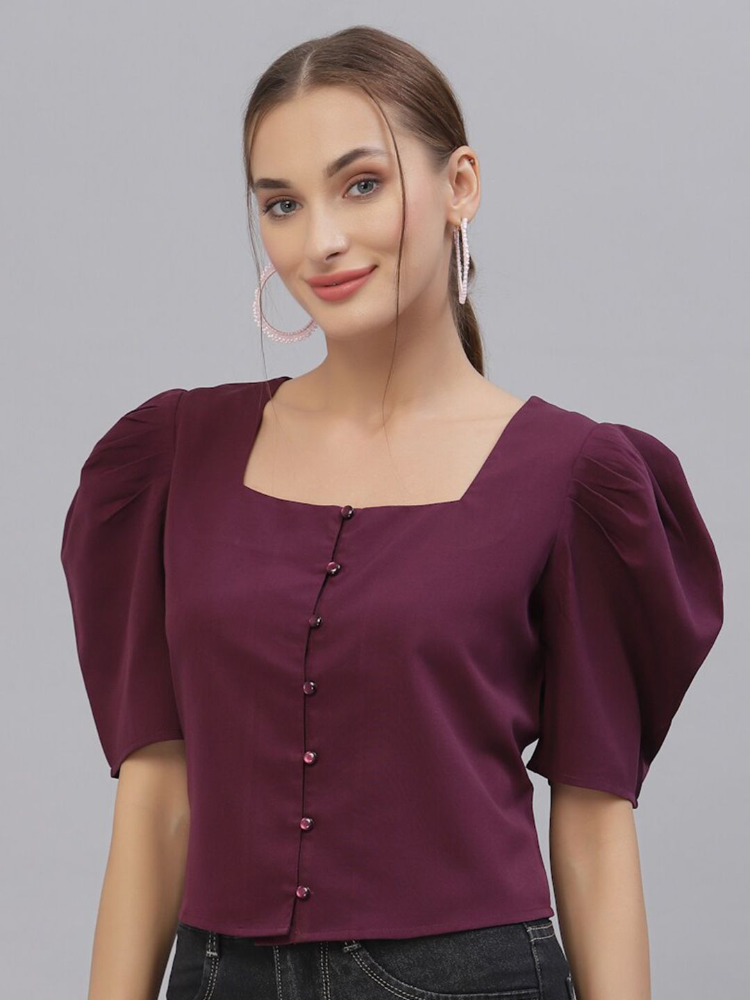 Style Quotient Women Purple Solid Square Neck Crop Top Price in India