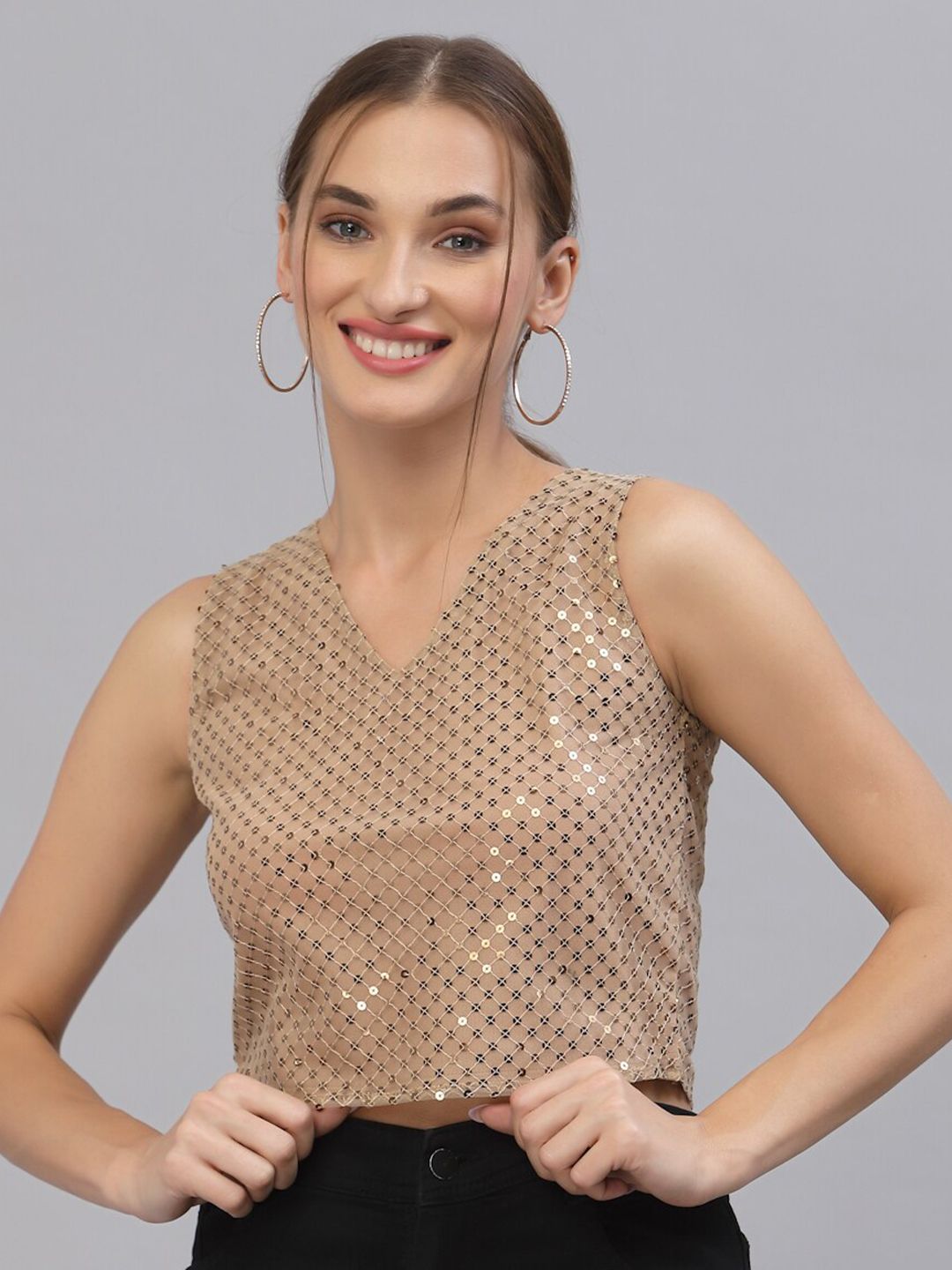Style Quotient Women Gold-Toned Embellished Crop Top Price in India