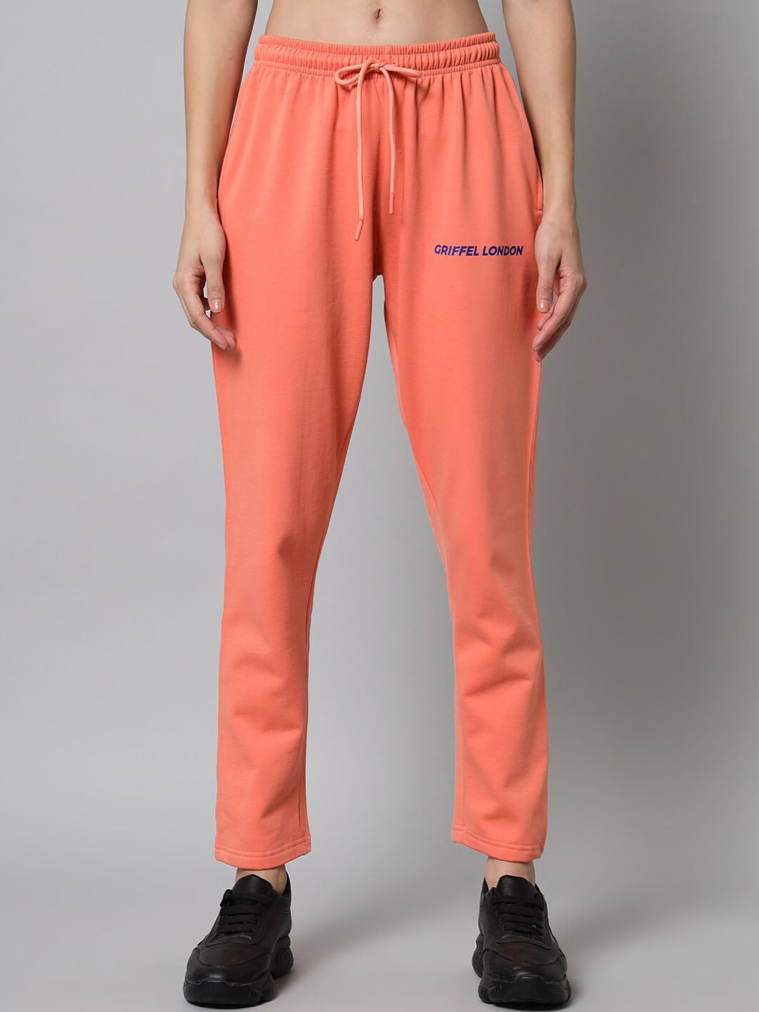 GRIFFEL Women Peach Solid Cotton Track Pant Price in India