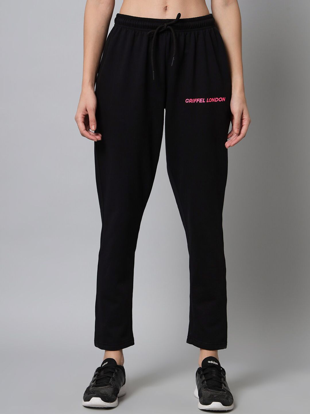 GRIFFEL Women Black Cotton Solid Track Pant Price in India