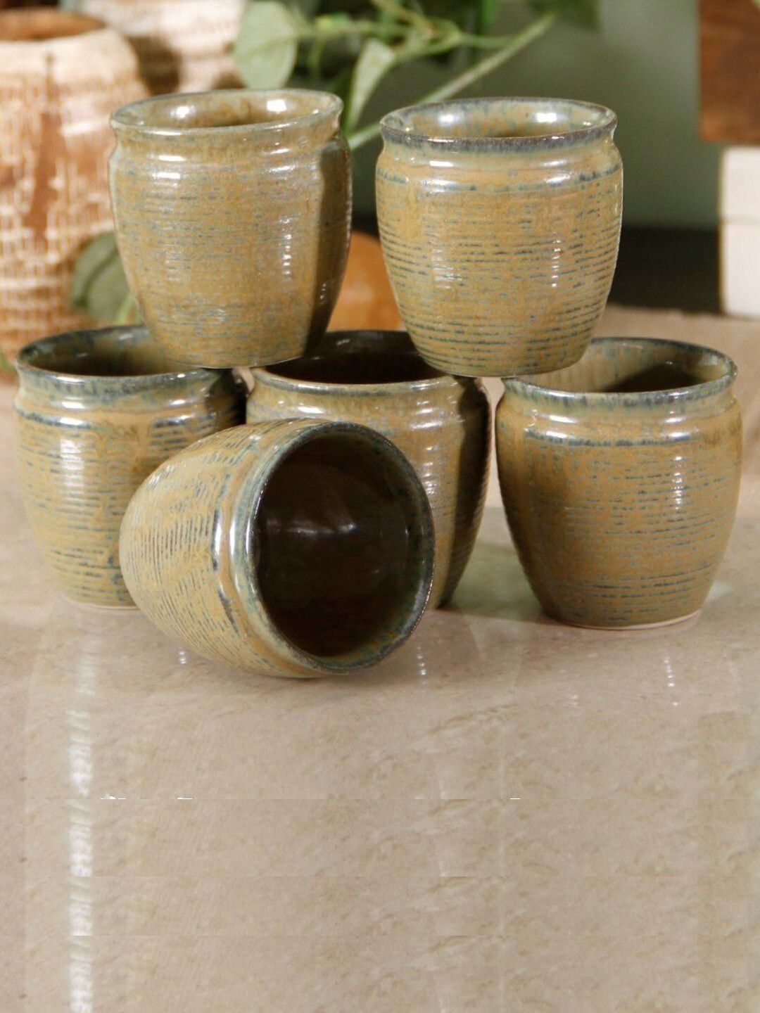 Unravel India Set of 6 Brown Textured Ceramic Matte Cups Price in India