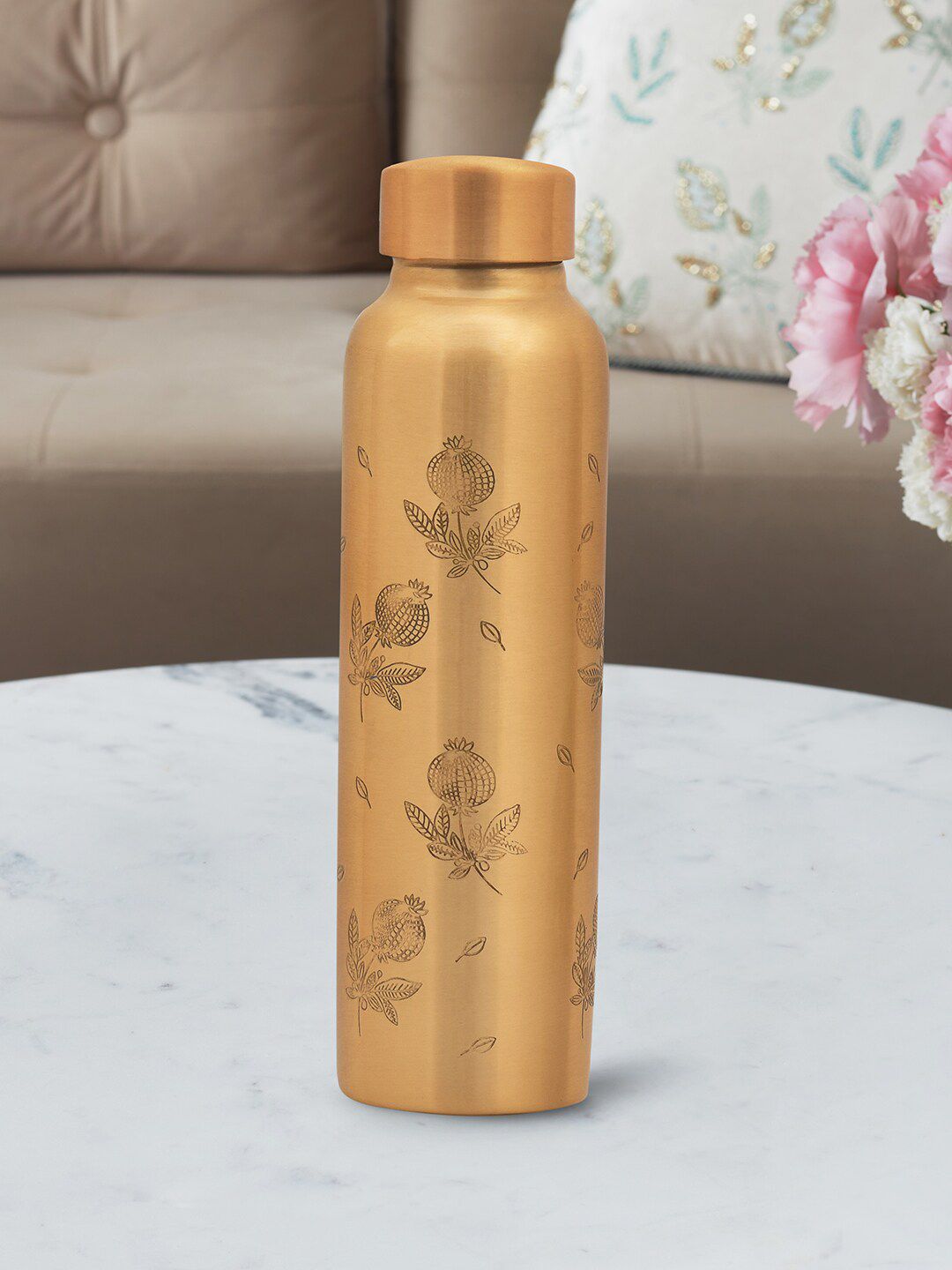 HomeTown Copper-Toned & Black Floral Printed Copper Flask Water Bottle 1000 ml Price in India