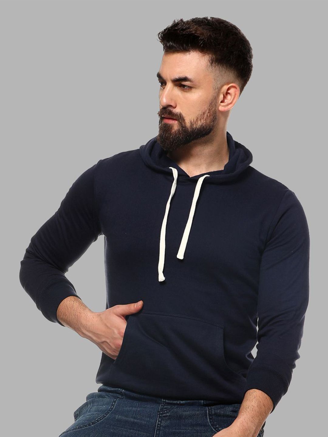 CAHOOT Men Navy Blue Hooded Sweatshirt