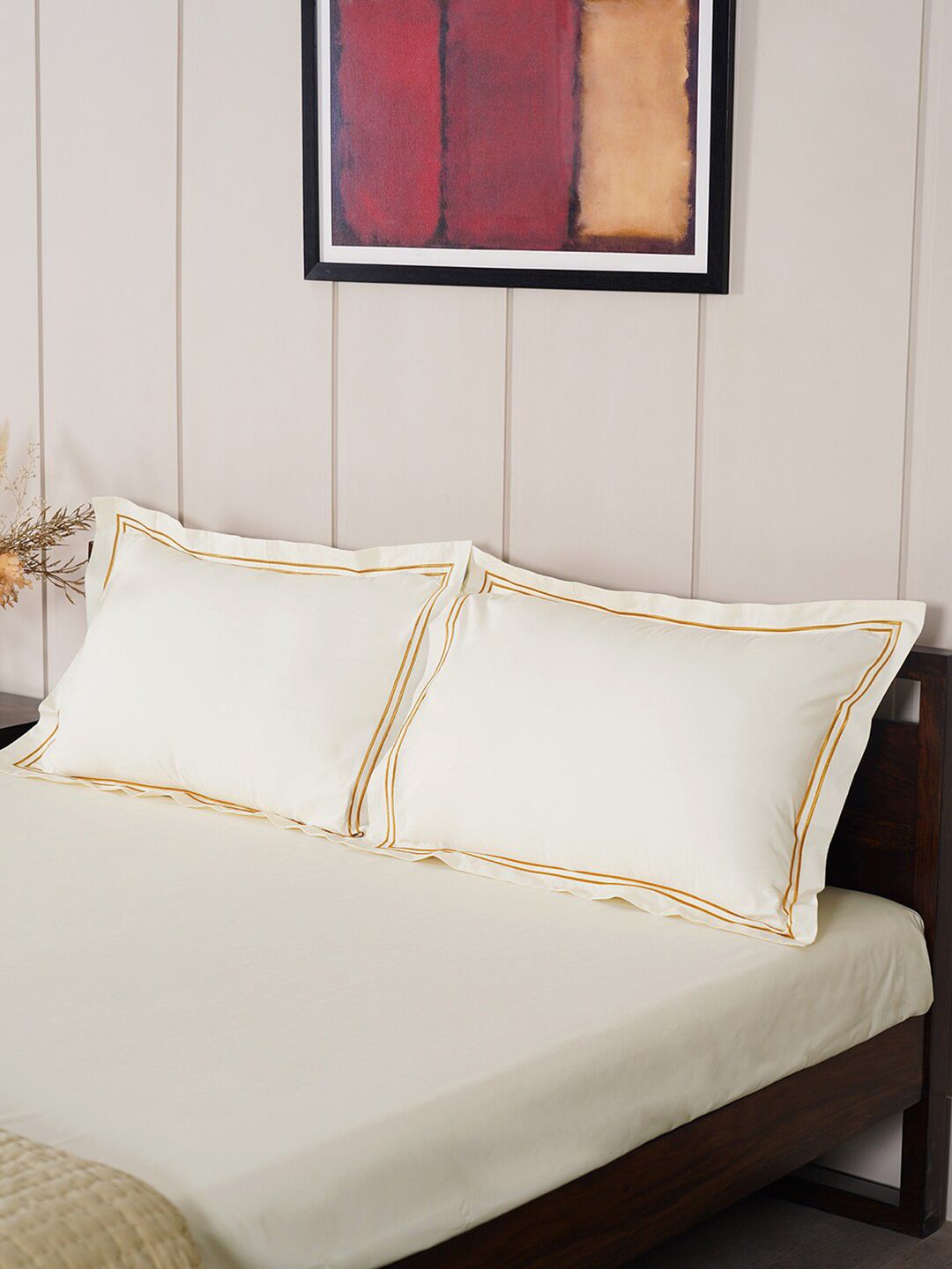 Pure Home and Living Off White King Bedsheet with 2 Pillow Covers Price in India