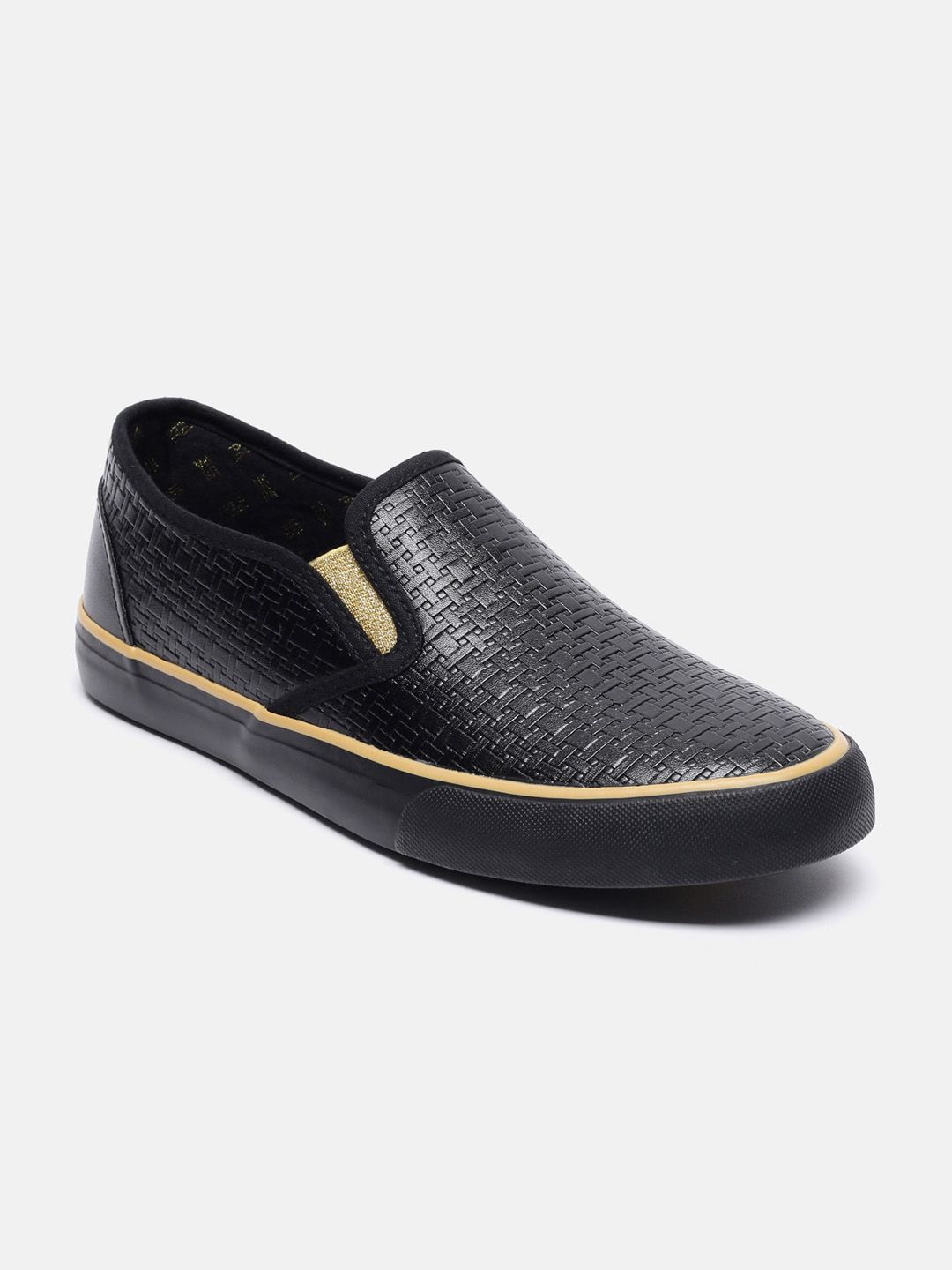 U S Polo Assn Women Black Striped PU Slip-On Sneakers Price in India