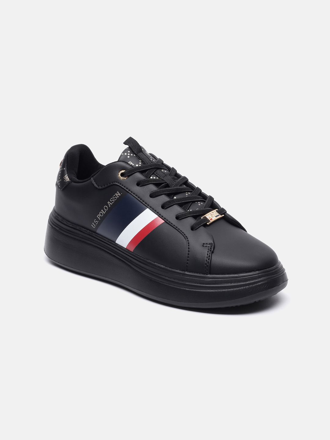 U S Polo Assn Women Black PU Sneakers Price in India