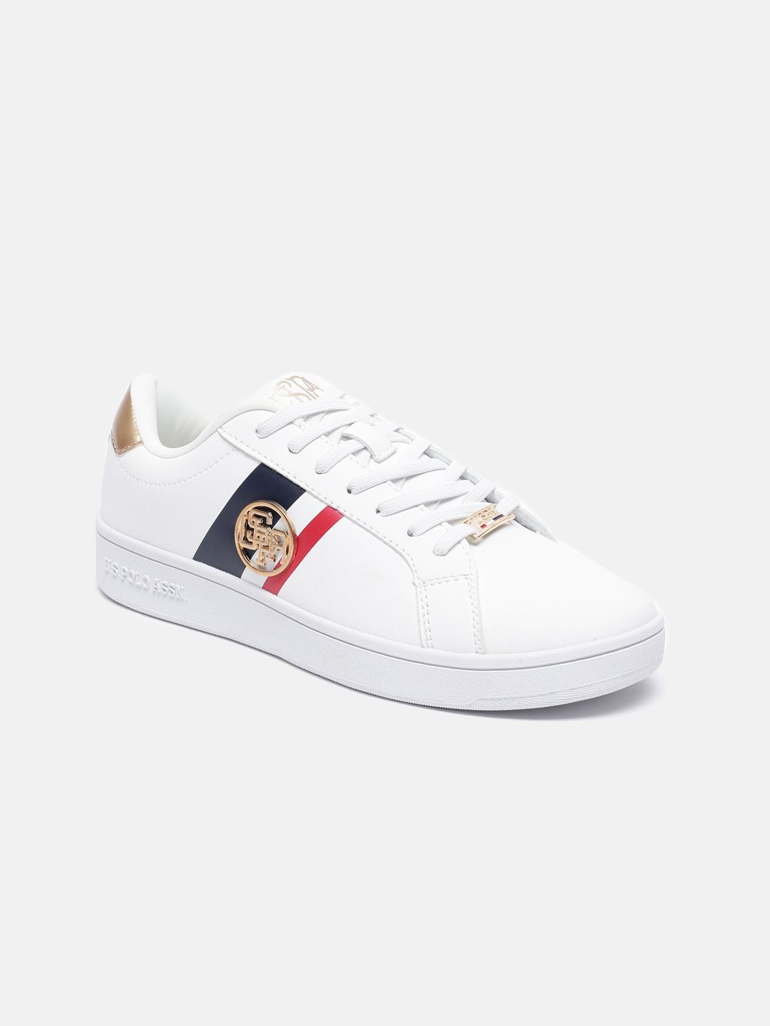 U S Polo Assn Women Off White Woven Design PU Sneakers Price in India