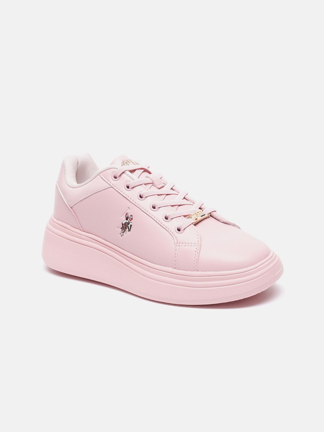 U S Polo Assn Women Nude-Coloured PU Sneakers Price in India