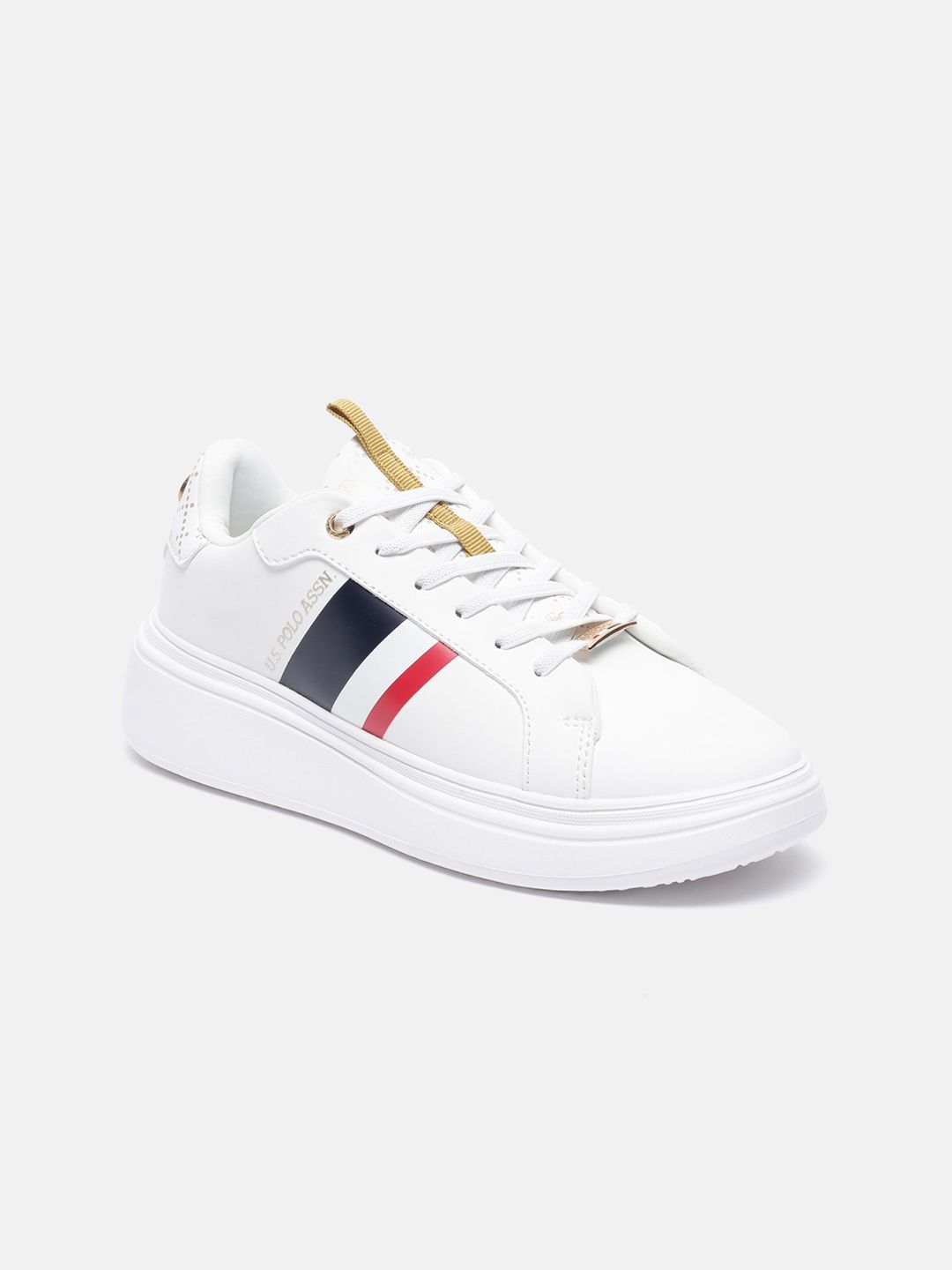 U S Polo Assn Women Off White Striped PU Sneakers Price in India