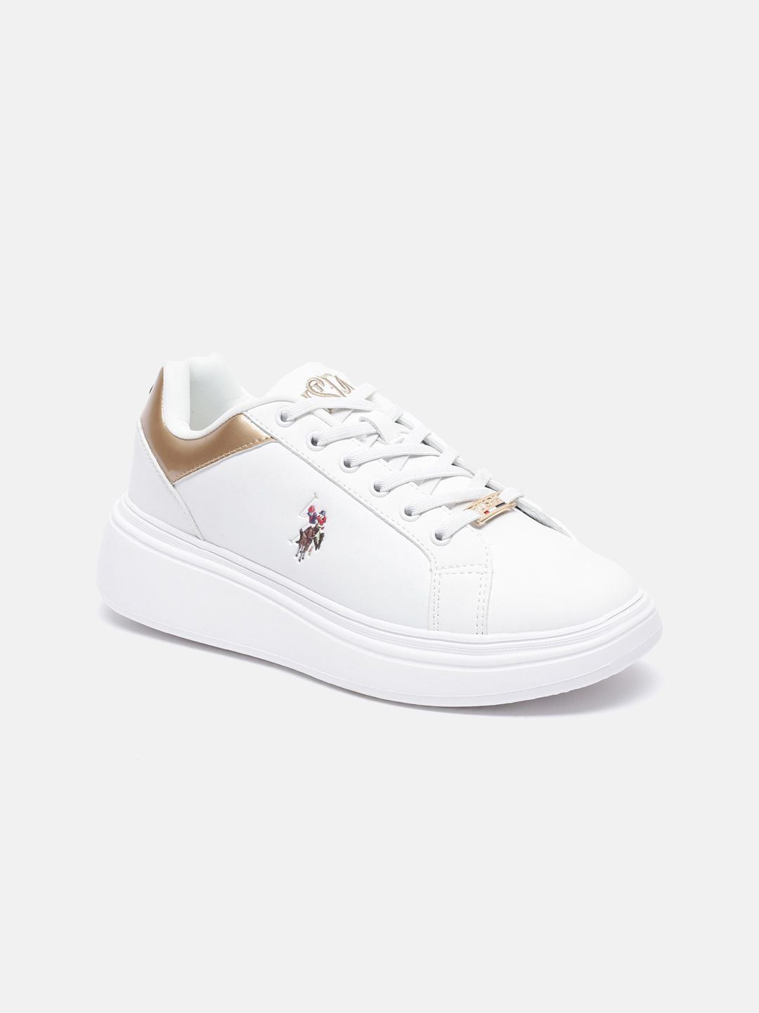 U S Polo Assn Women Off White Colourblocked PU Sneakers Price in India