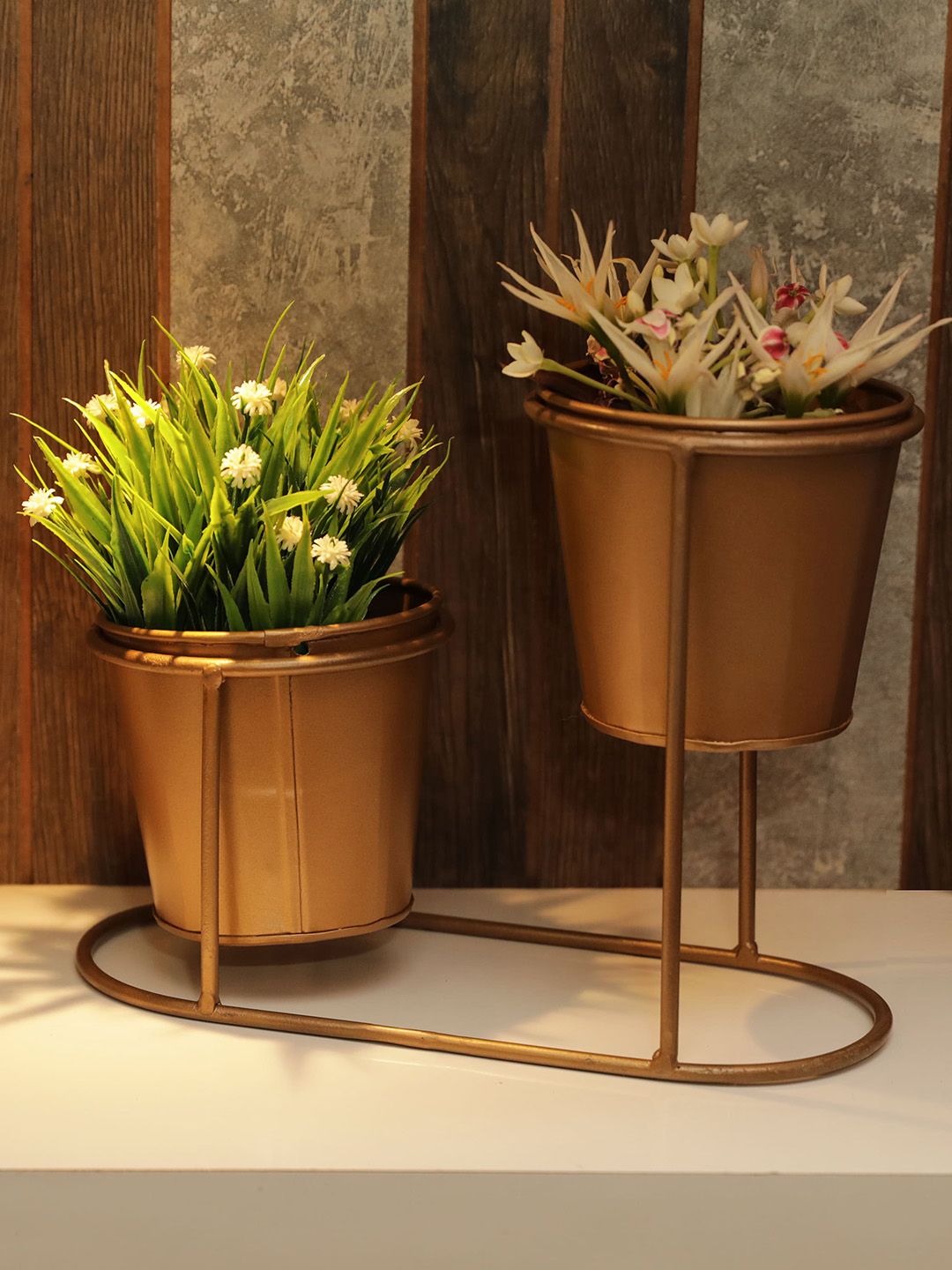 AWAAS DECOR Set of 2 Gold Toned Metal Planters With Holder Price in India