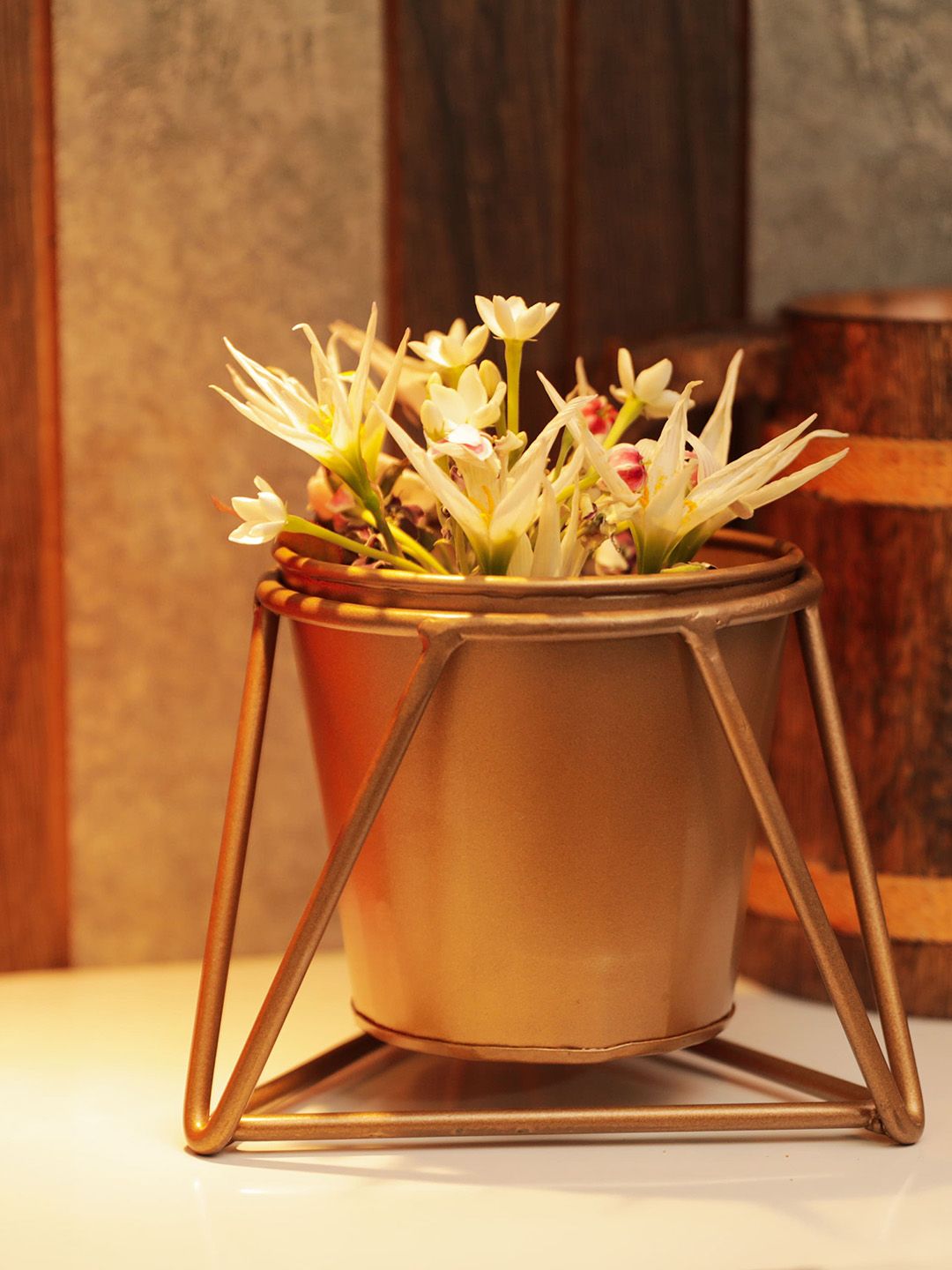 AWAAS DECOR Gold Toned Plutonic Table Planter With Sphere Glass Pot Price in India