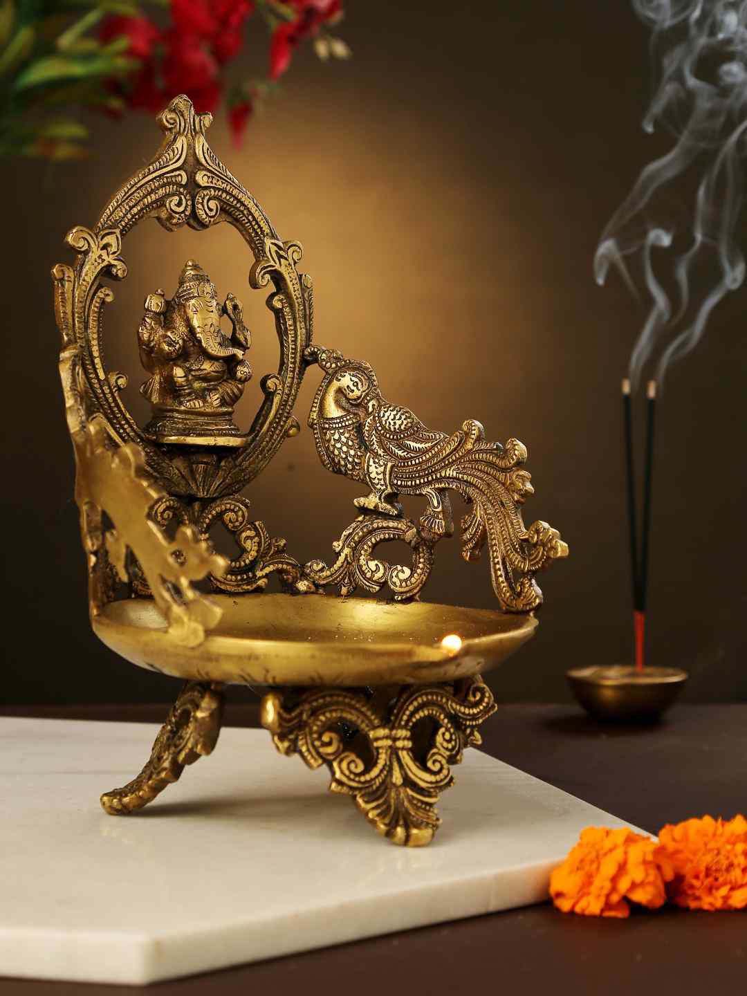 Amoliconcepts Gold-Toned Large Ganesha Diya Pooja Essentials Price in India