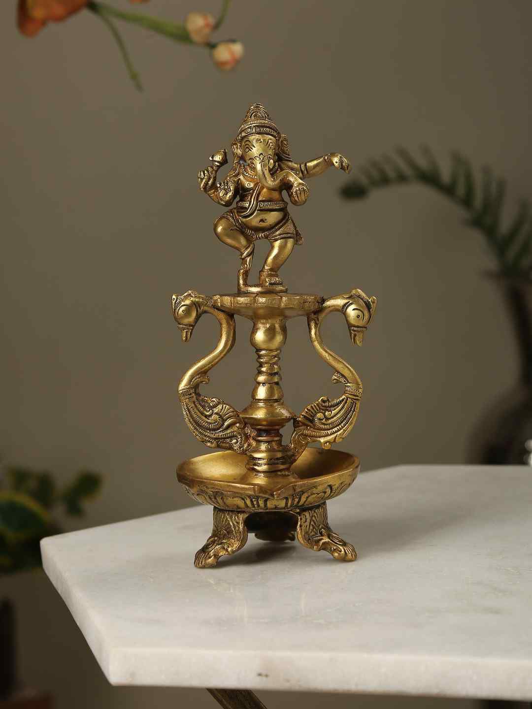 Amoliconcepts Unisex Gold Dancing Ganesha Brass Lamp Price in India