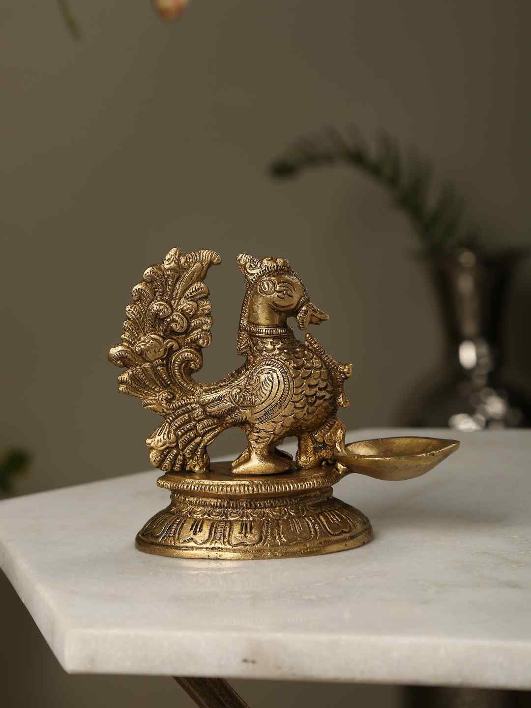 Amoliconcepts Gold-Toned Peacock Diya Pooja Essentials Price in India