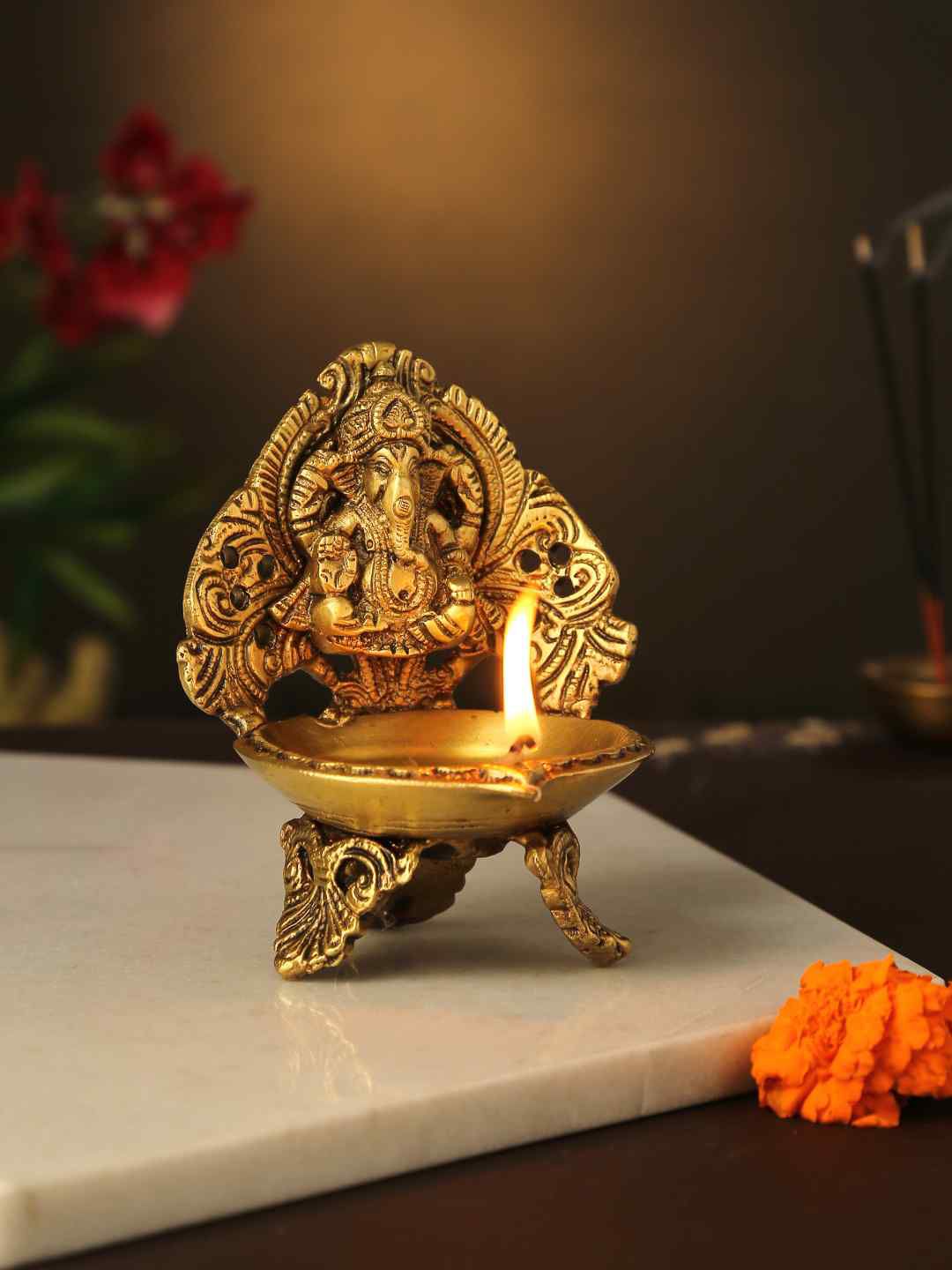 Amoliconcepts Set Of 2 Gold-Toned Textured Diyas Price in India