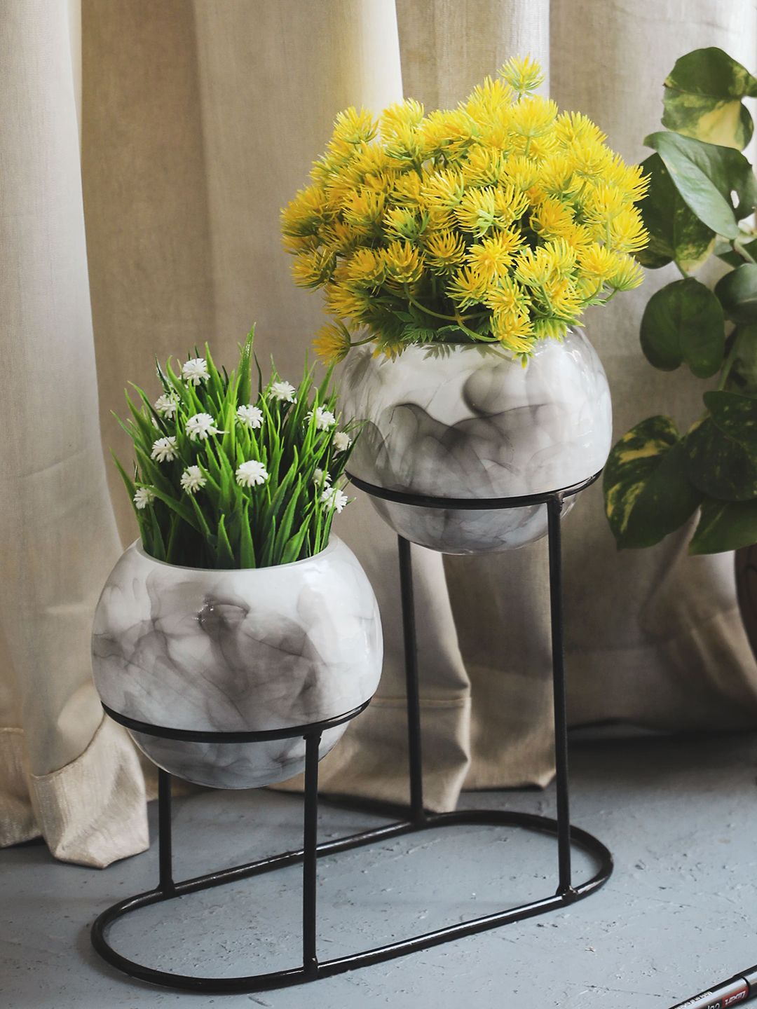 AWAAS DECOR Black & White Textured Planters With Stands Price in India