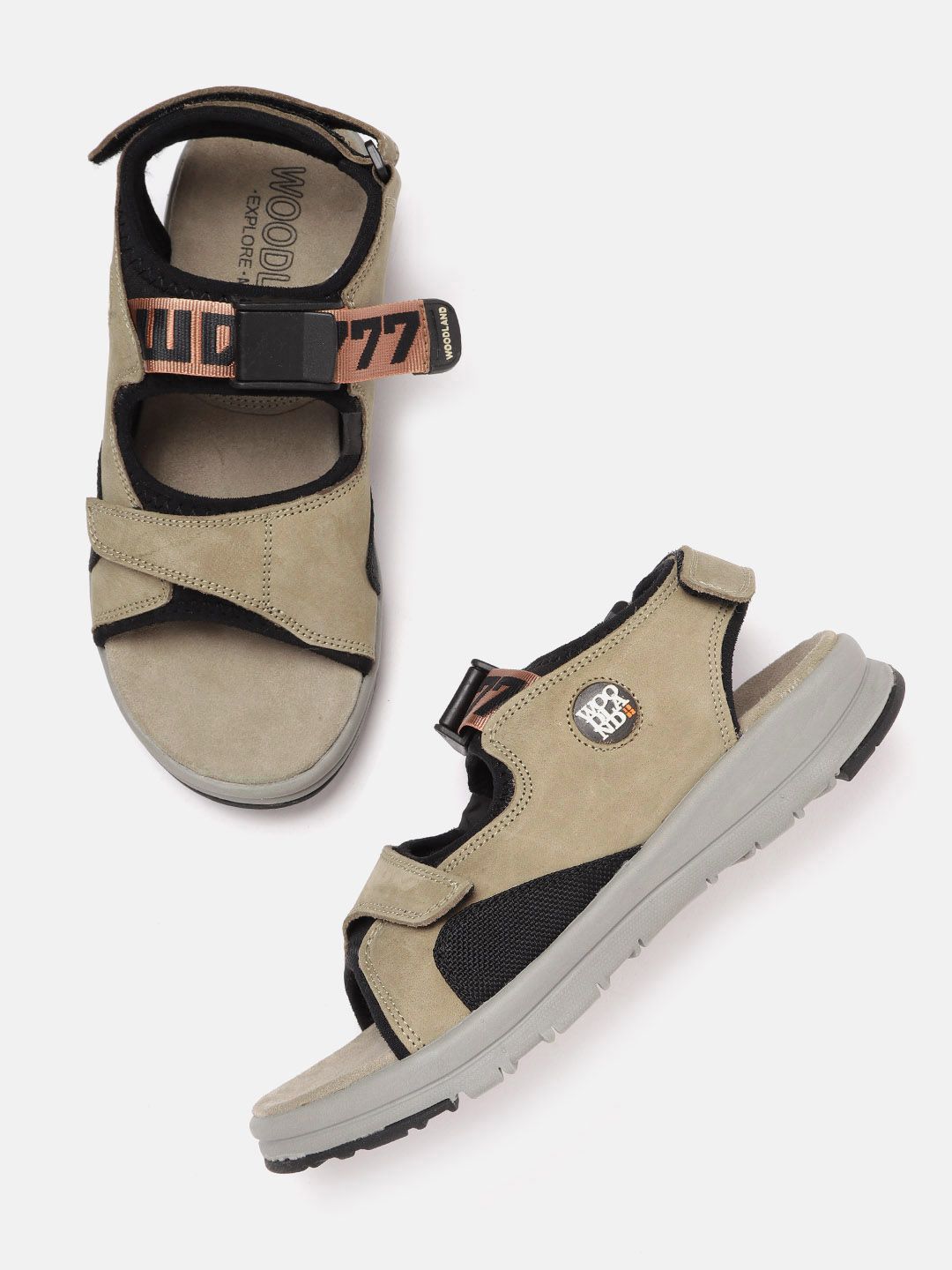 Woodland Men Khaki Solid Leather Comfort Sandals