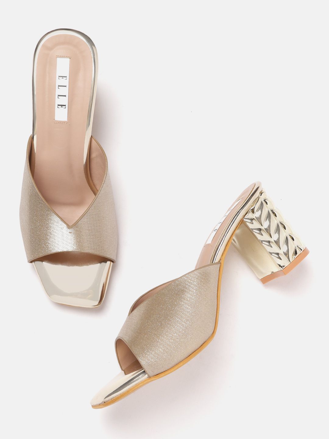 ELLE Women Gold-Toned Shimmery Party Block Heels