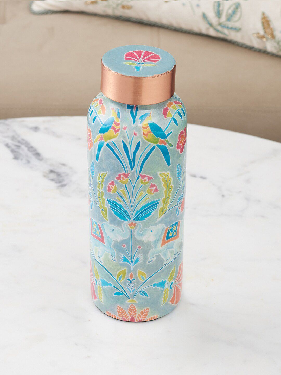 HomeTown Blue Printed Copper Water Bottle Price in India