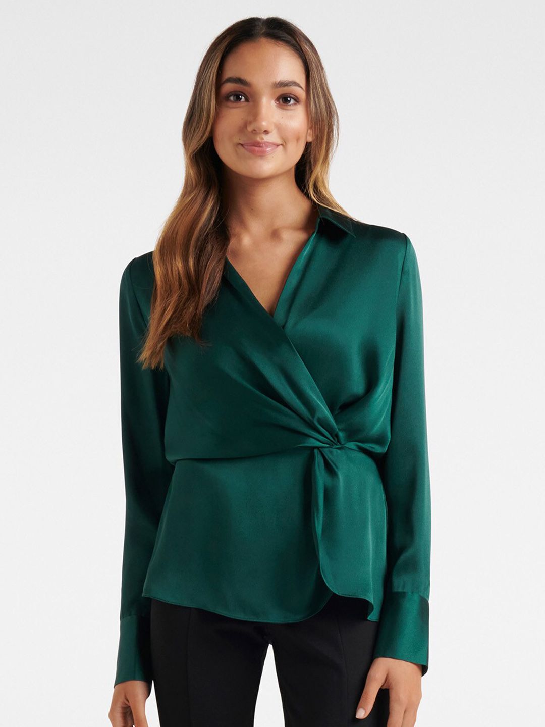 Forever New Women Green Wrap Top Price in India