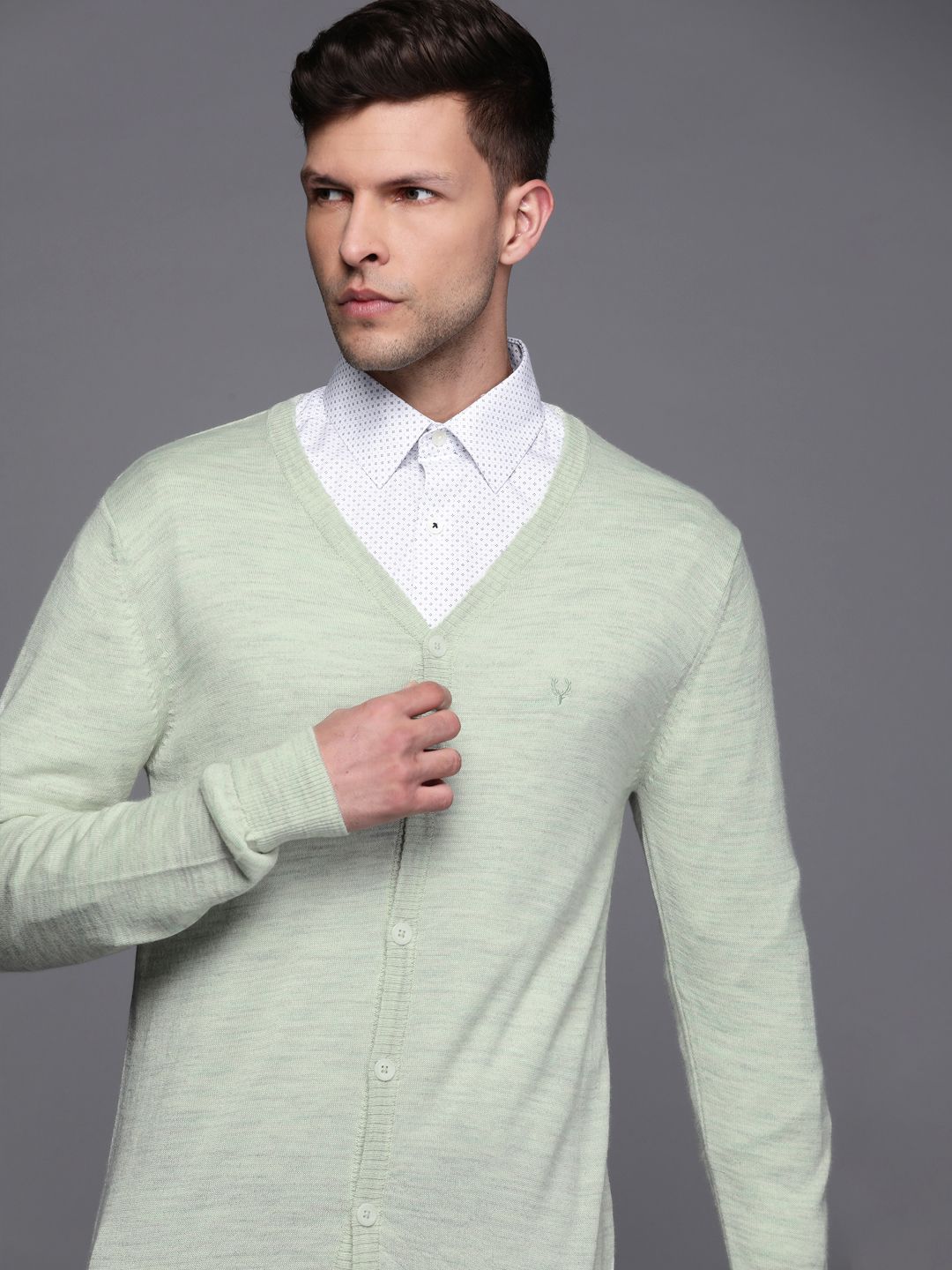 Allen Solly Men Green Solid Cardigan