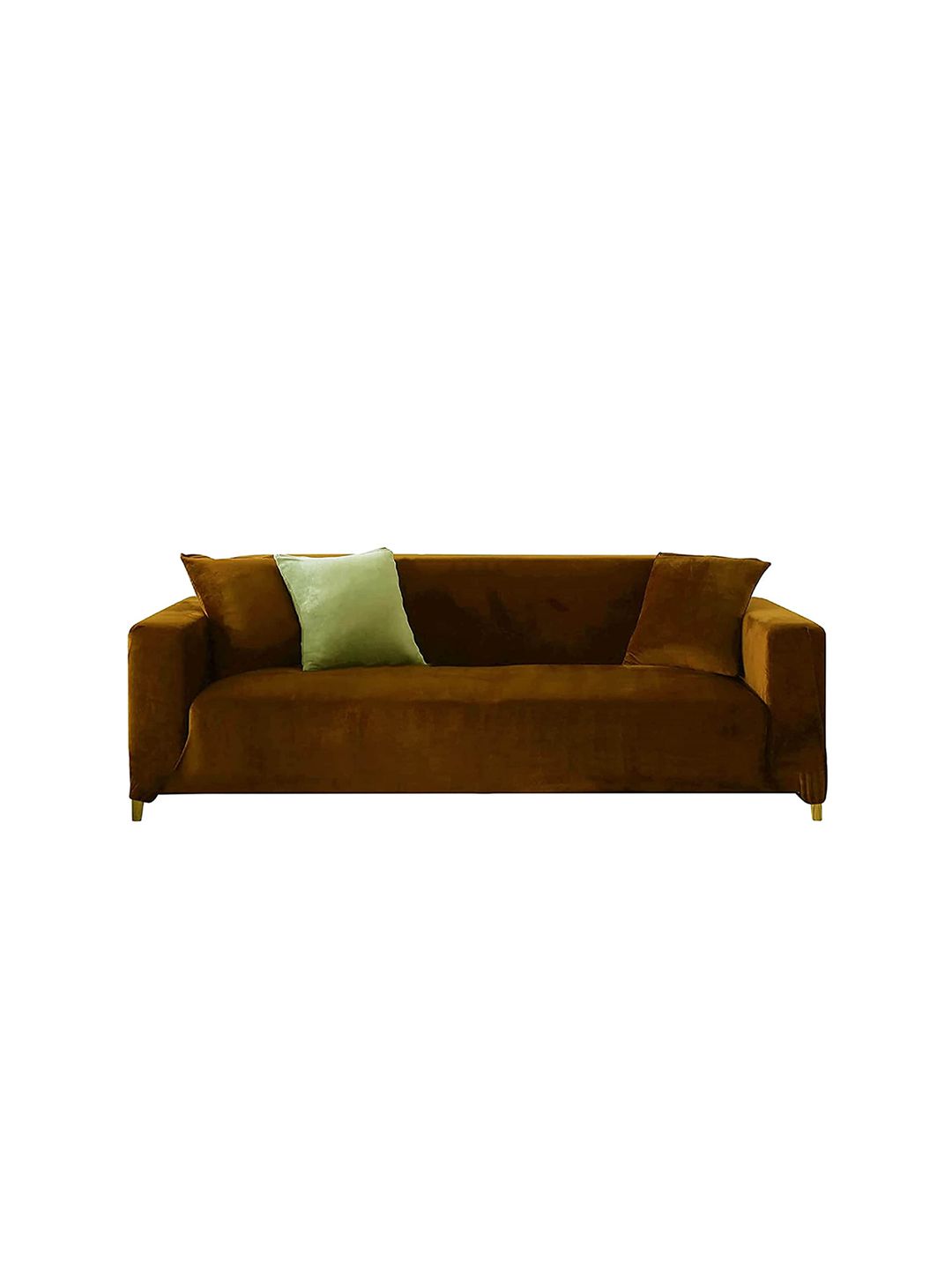 HOUSE OF QUIRK Brown Solid Velvet Four-Seater Sofa Cover Price in India