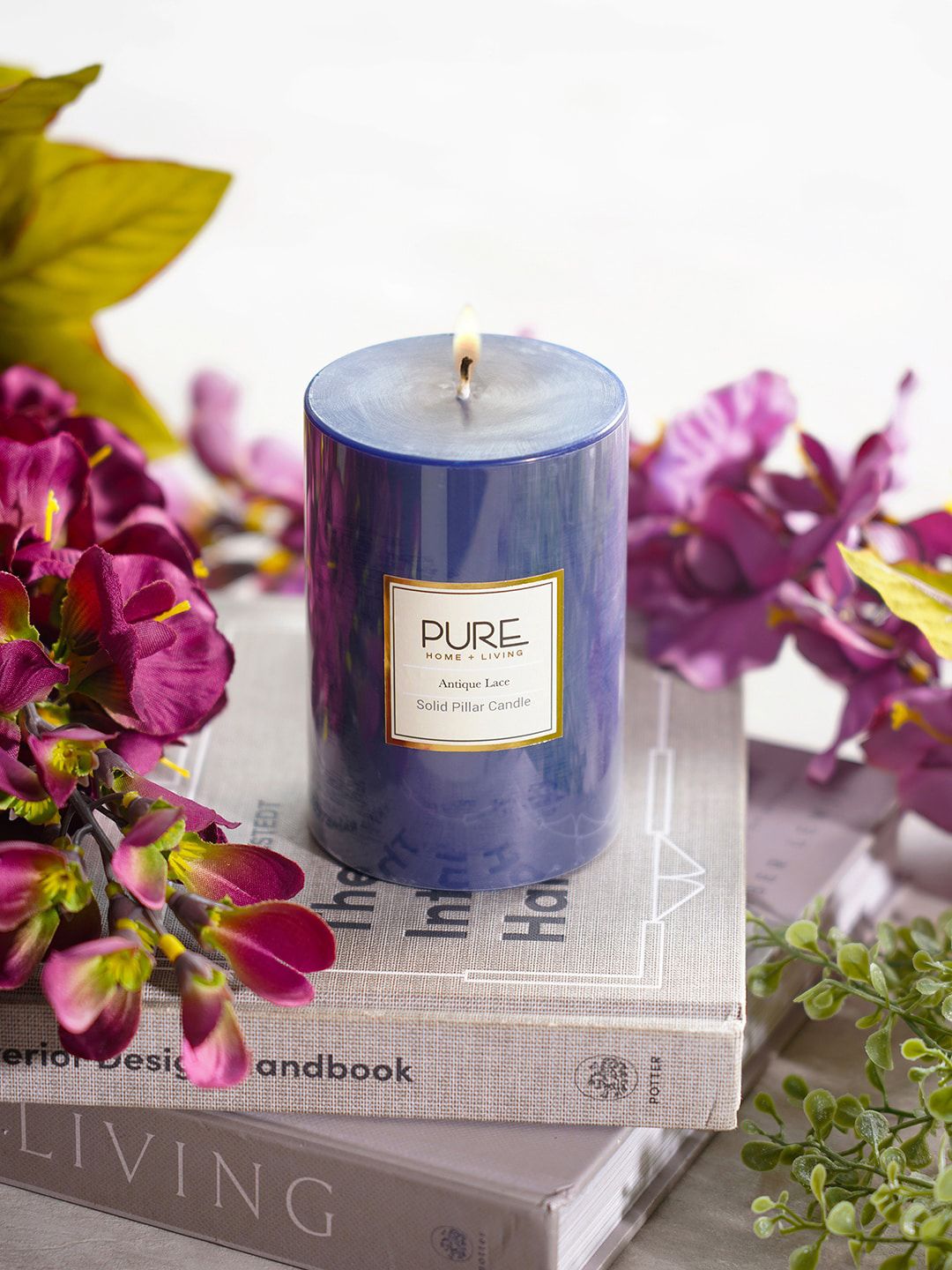 Pure Home and Living Blue Antique Lace Pillar Scented Candle Price in India