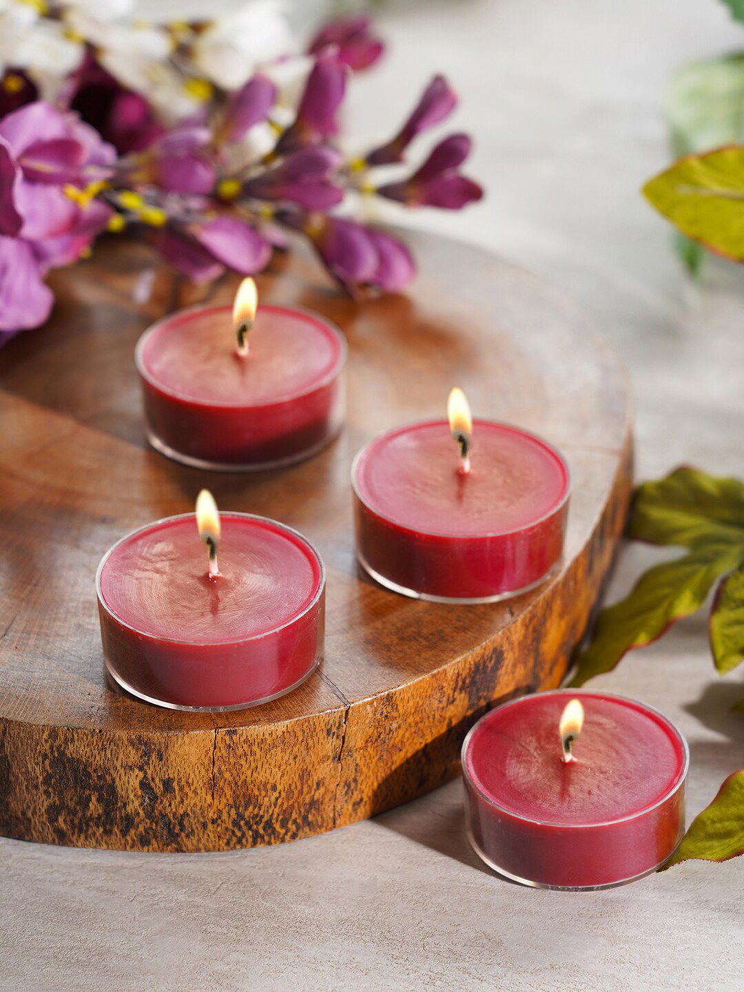 Pure Home and Living Set Of 4 Red Solid Tea Lights Candles Price in India