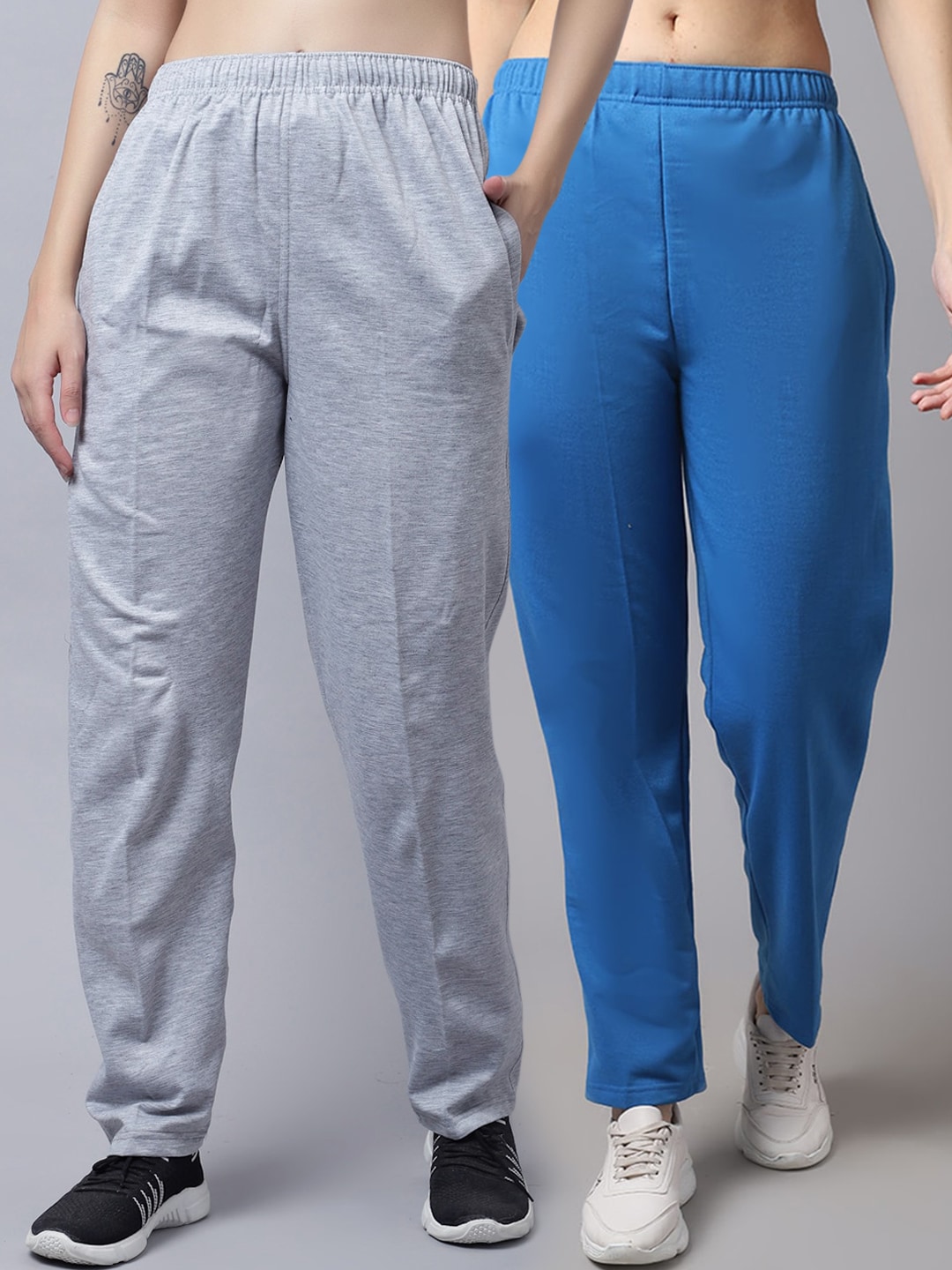 VIMAL JONNEY Women Pack Of 2 Solid Pure Cotton Track Pants Price in India