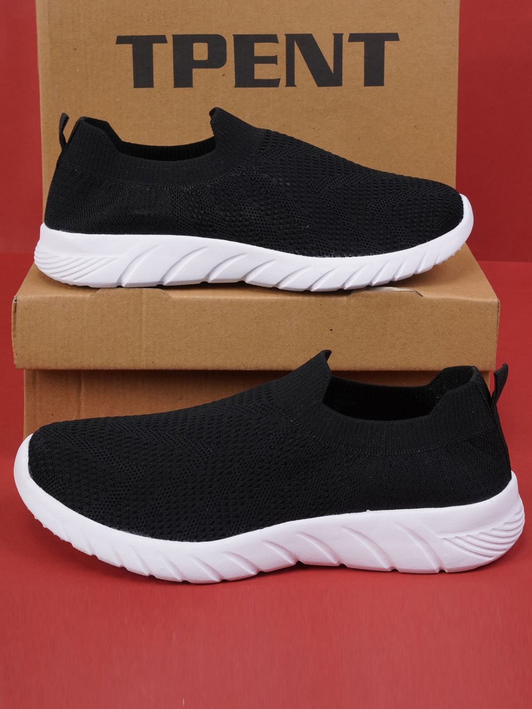 TPENT Women Black Woven Design Slip-On Sneakers Price in India