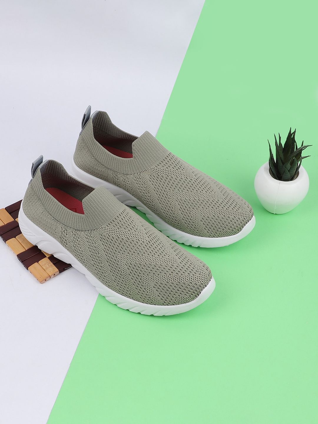 TPENT Women Green Woven Design Slip-On Sneakers Price in India