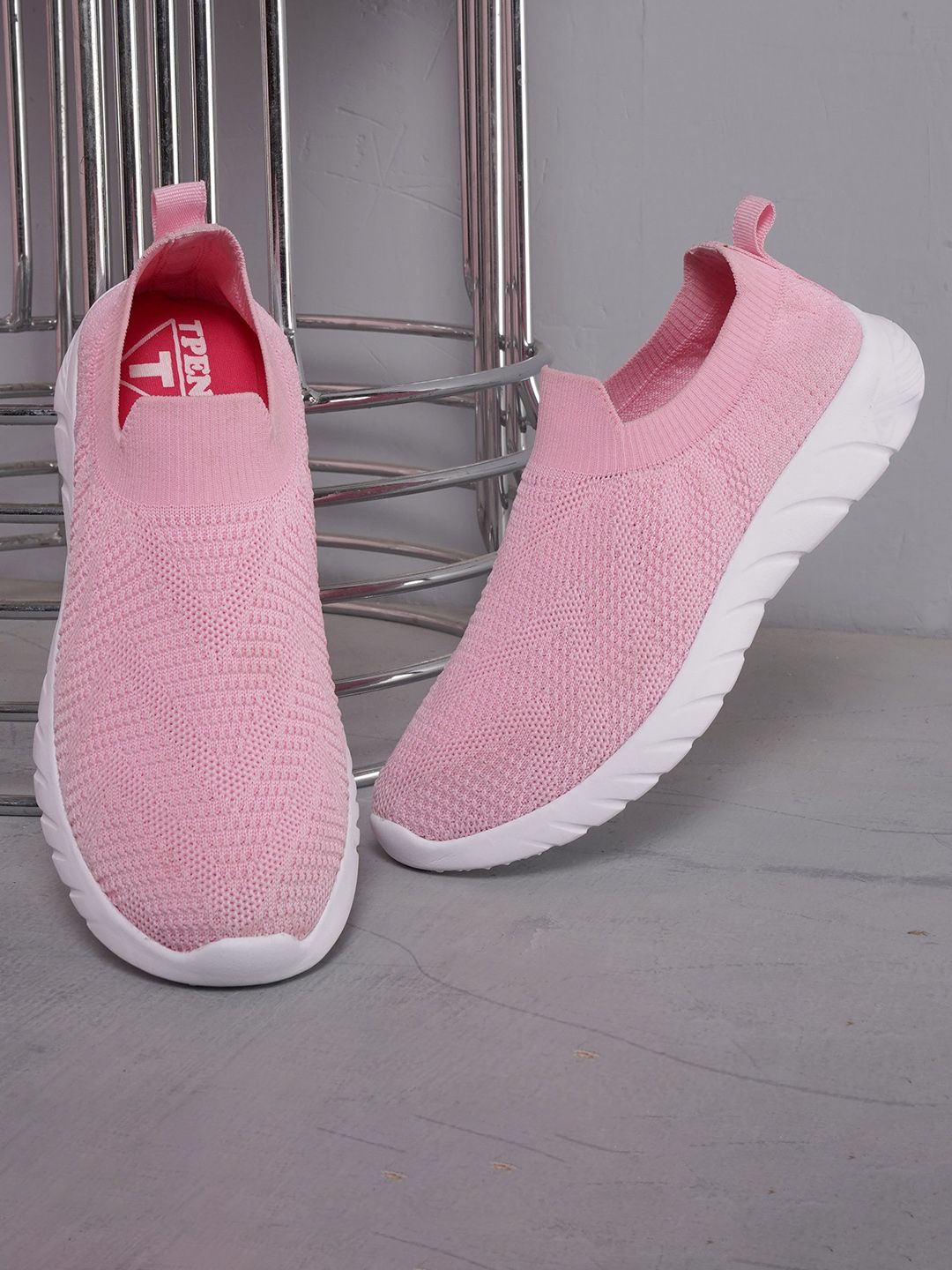 TPENT Women Pink Woven Design Slip-On Sneakers Price in India