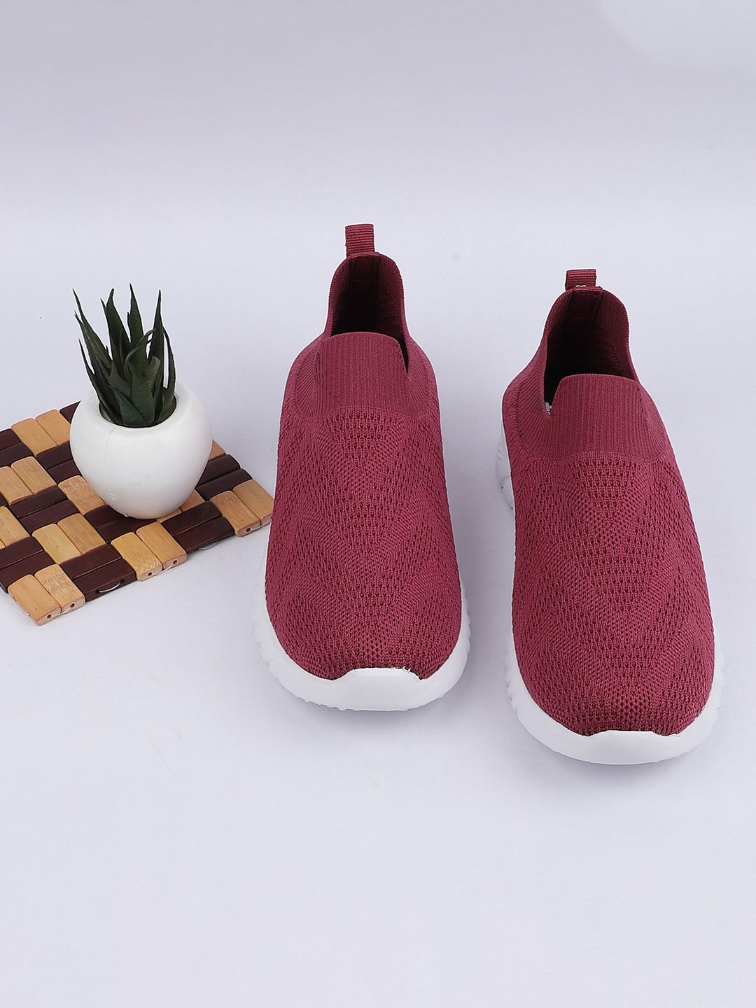 TPENT Women Magenta Woven Design Slip-On Sneakers Price in India