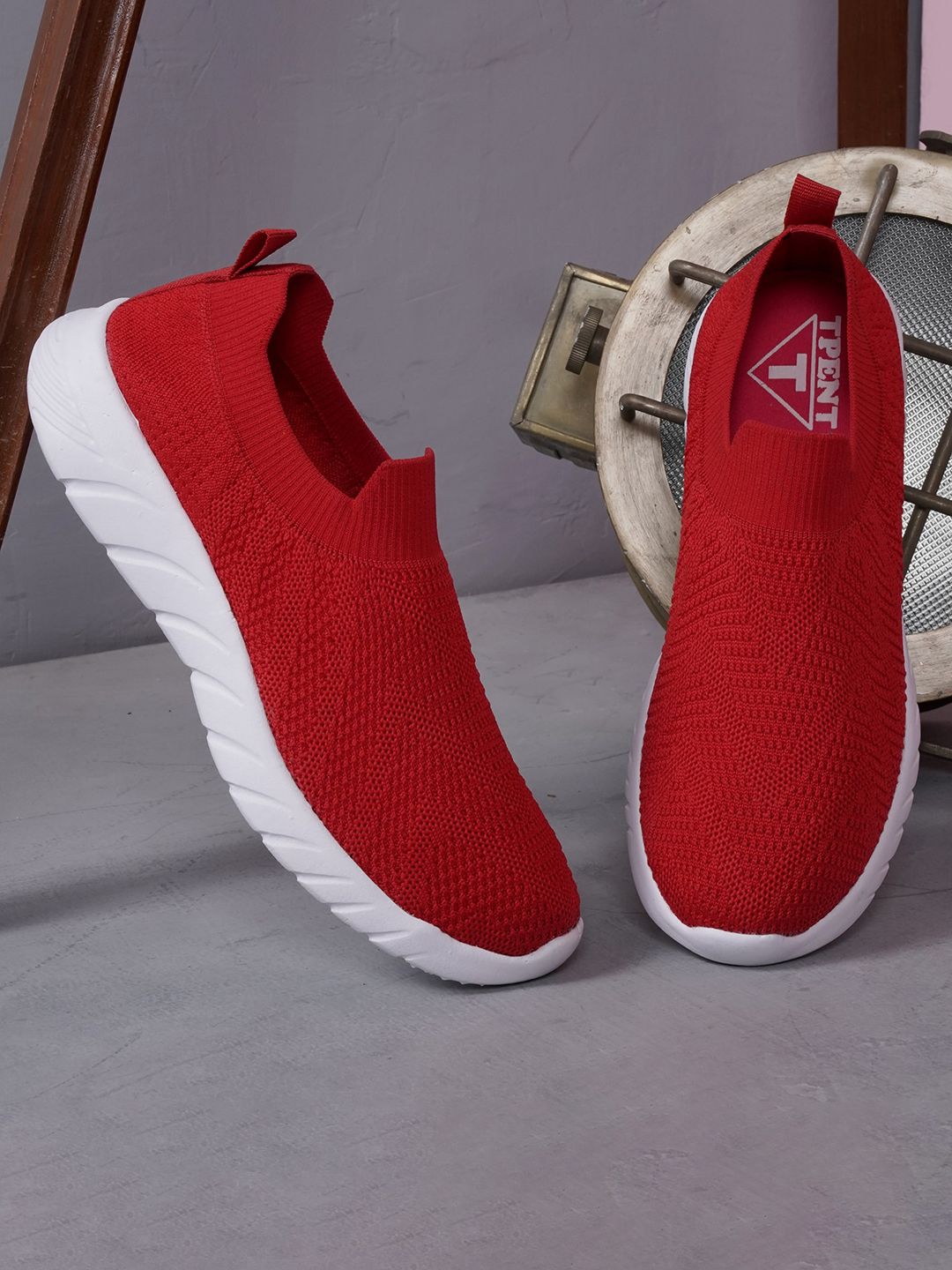 TPENT Women Red Woven Design Slip-On Sneakers Price in India
