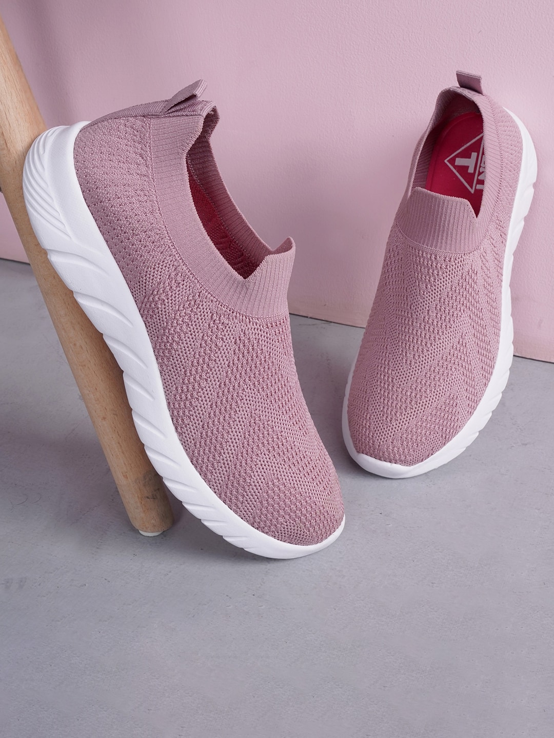 TPENT Women Rose Gold Woven Design Slip-On Sneakers Price in India