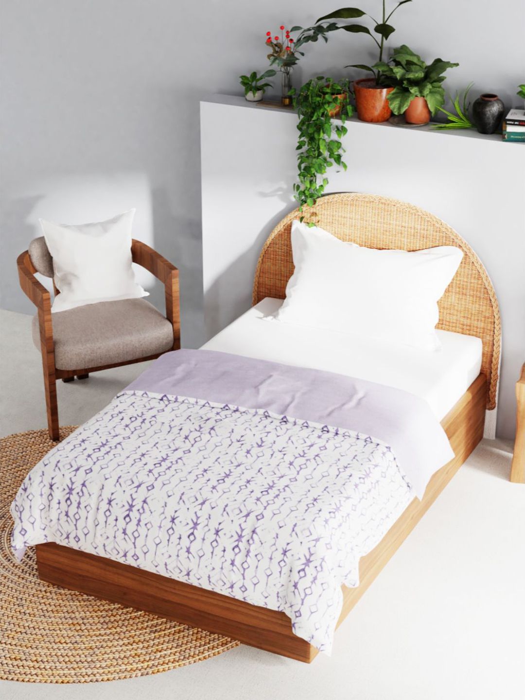 BIANCA White & Purple Geometric AC Room 120 GSM Single Cotton Bed Dohar Price in India