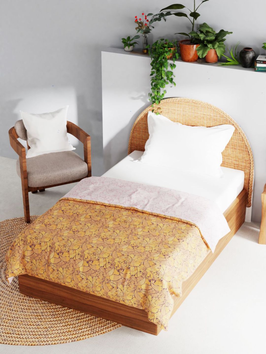 BIANCA Orange Floral AC Room 120 GSM Pure Cotton Single Bed Dohar Price in India