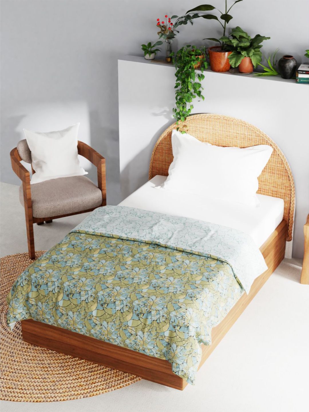BIANCA Green & Blue Floral Printed AC Room 120 GSM Single Bed Dohar Price in India