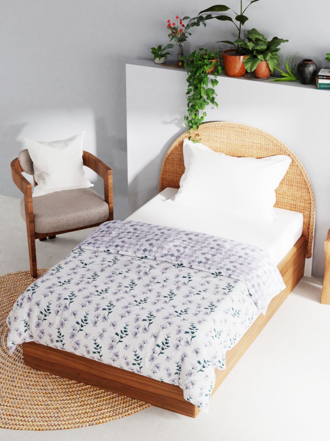BIANCA Off White & Blue Floral Printed AC Room 120 GSM mezzo Single Bed Dohar Price in India