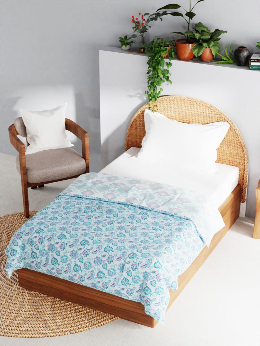BIANCA Blue & White Floral AC Room 120 GSM Single Bed Dohar Price in India